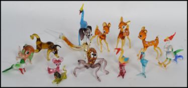 A collection of 15 studio glass animals dating from the 20th century to include Murano examples in
