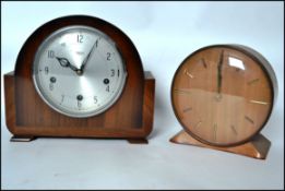 A 1960's retro vintage walnut mantel clock within shaped case by Smiths of Enfield together with a