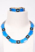 A fantastic Danish / Scandinavian sterling silver and blue enamel necklace and bracelet demi