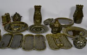 A collection of vintage retro ceramics by various makers, all with a green glaze to include a