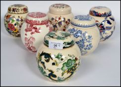 A group of five Masons lidded ginger jars in various patterns along with another Sadler example.