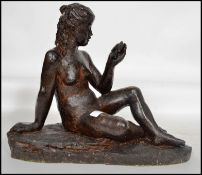 Karin Jonzen RBA (1914-1998), 'Susan in Summer', seated nude holding a bird in her left hand,