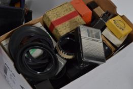 A large collection of vintage camera accessories to include a boxed Bush & Meissner 2.5x Zoom