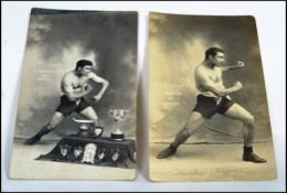 Boxing interest a pair of early 20th century boxing postcards. Each postcard featuring a prize