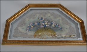 A vintage mid 20th century framed mounted and glazed Spanish Flamenco silk stick fan,printed and