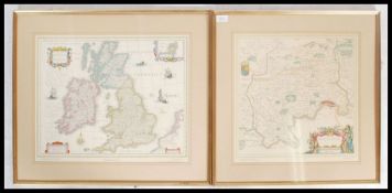A pair of hand coloured framed and glazed map prin