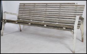 A superb post war machined aluminium bench and chair, having an angled back rest and curing front.