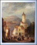 An 18th / 19th century Continental oil on board study painting of a Continental market place,