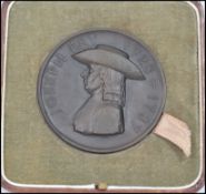 A vintage John Fry 1729-1787 bicentenary bronze medal coin medallion plaque complete in original
