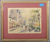 A superb watercolor painting depicting a Parisian