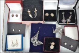 A collection of vintage ladies earrings to include Butterfly, heart, art nouveau, enamel,