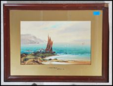 WG Cole. An early 20th coastal scene watercolour painting of Torbay - Torquay being framed and