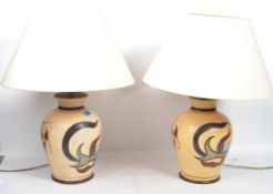 A pair of matching 20th century studio pottery table lamps by Red Mud Lighting. The lamps both