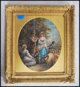 A 19th century framed and glazed Gouache painting depicting a young shepherdess being wooed by a