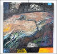 A contemporary oil on canvas painting of an abstract equestrian scene / white horses head in a