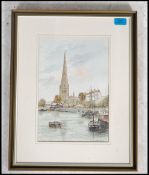 A framed and glazed local interest  water colour painting of St Marys Radcliffe, painted from the