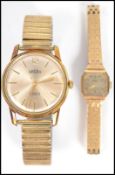 A vintage 20th century Gradus gents gold plated wrist watch together with a vintage ladies Rotary