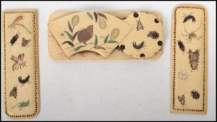 A group of three 19th century Japanese Shibayama ware ivory panels, two of stepped lozenge form with