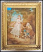 A 19th century framed and glazed Gouache painting depicting a young women offering food to a hermit,