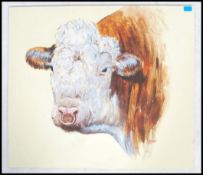 A stunning 20th century oil on board painting bust study of a Hereford Bull signed to the corner
