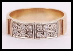 A vintage 9ct gold pave set dress ring of brutalist form. Size O  / weight 4.5g