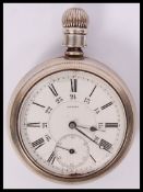 A large early 20th century railway timekeeper pocket watch. The 21 Jewel movement signed J U Munns