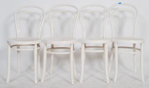 A set of 4 early 20th century bentwood cafe dining chairs by Fischel. Each with panel seats having