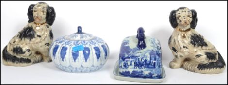 A group of 19th century ceramics to include a pair of Staffordshire fire side dogs, an Ironstone