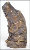 An unusual brass retriever dog's  head vesta case with a hinged top - hunting interest ( see