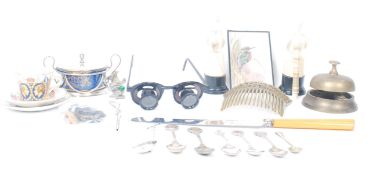 A dealers lot to include lucite haircomb, bone pheasants, George Jones ceramic and silver plate