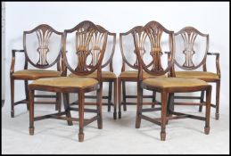 Good set of six Hepplewhite style mahogany dining chairs, two being carvers with pierced splats over