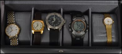 A vintage black vinyl Jasper Conran fitted watch case opening to reveal a rolled gold 22 jewel