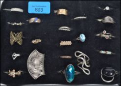 A collection of vintage ladies dress rings to include, jet, mother of pearl, floral, band rings,