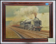 A 20th century oil on canvas painting of a \steam train in motion  ( see illustrations ) by Eric