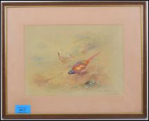 JAMES STINTON (BRITISH 1870-1961) watercolour painting of a  Cock and hen pheasant in a landscape