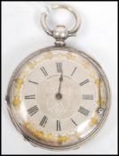 A 19th century Continental ladies fine silver open faced pocket watch, engine turned casesilver
