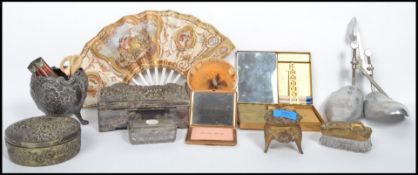 A collection of mainly dressing table items to include Art Nouveau lidded pots, a stunning powder