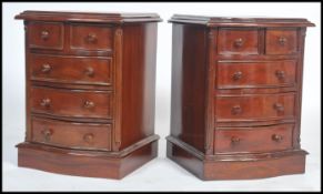 A good pair of antique French style mahogany bedside cabinets - chests each with bow fronts and