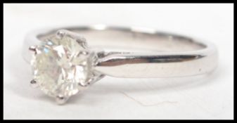 A good 18ct white gold and diamond single stone ladies ring approx 73pnts total and in the