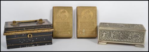 A vintage 20th century oak cased Sheffield plate / silver plated canteen of cutlery together with