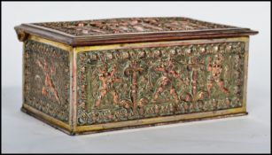 A 19th century silver plate on copper lidded jewellery casket each panel / side decorated with