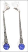 A pair of ladies silver and Lapis Lazuli Art Deco style drop earrings complete in the original