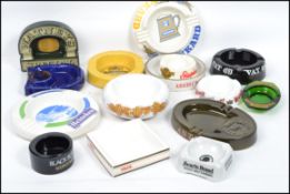 A collection of vintage 20th century advertising point of sale breweriana ashtray of various form to