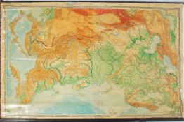 A stunning vintage 1930's large canvas backed physical USSR Map, the map having Russian Cyrillic