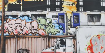 A graffiti urban art print after Bristol Street artist Cheo entitled Passing By Me 2013 No 8/10.