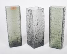 A good mixed garniture of large 20th century / 1970's studio art glass coffin vases. 2 having