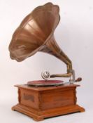 A 20th century mahogany cased Lodphone table top gramophone with good 78 deck having baize lining