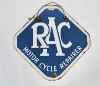 An original and rare RAC motor cycle repairer enamel advertising double-Sided advertising Sign of