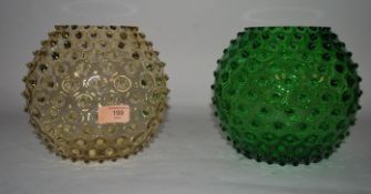 2 mid century large Czech optic glass ball vases. Each of spherical form with spiked optical design,