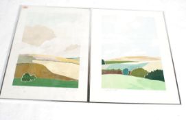 A pair of mid century embossed limited edition lithograph prints being signed by the artist in